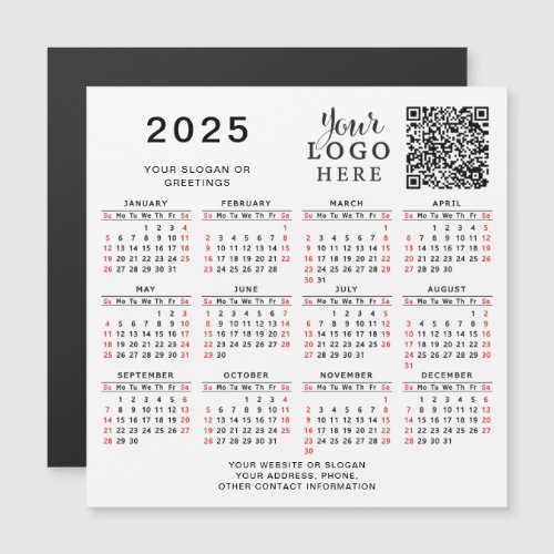 2025 Calendar QR Code Business Company Logo Magnet