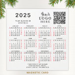 2025 Calendar QR Code Business Company Logo Magnet<br><div class="desc">This simple square 2025 magnetic calendar is a template to place your logo, generate a QR code (enter your URL and the QR barcode will be generated. Please scan the code after placement to check it before ordering), add company contacts, slogan or another text for your clients and colleagues. Saturdays...</div>