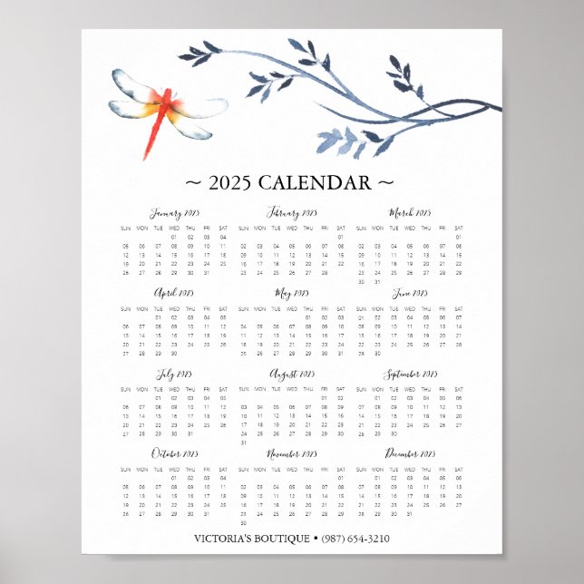 2025 Calendar Red Dragonfly Business Promo Poster (Front)