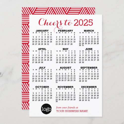 2025 Calendar Red White Business Logo Holiday Card