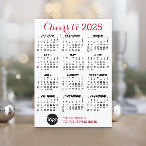 2025 Calendar Red White Business Logo Holiday Card