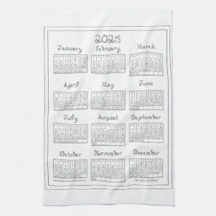 2025 Calendar Silver Gray Fabric Font Sewing Theme Kitchen Towel