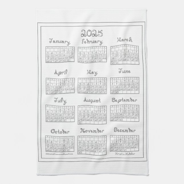 2025 Calendar Silver Gray Fabric Font Sewing Theme Kitchen Towel (Vertical)
