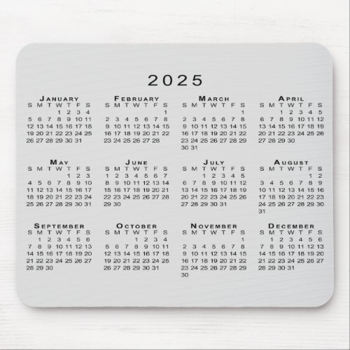 2025 Calendar Simple Gray and Black Mouse Pad