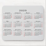 2025 Calendar Simple Gray Black Red Mouse Pad<br><div class="desc">Simple, professional calendar mousepad features a modern 2025 calendar with black weekdays and red weekend dates on a light gray background. If you'd like a different color background, tap "Click to customize further" and select a background color in the sidebar. Click "Done" and then "Add to Cart" to purchase your...</div>