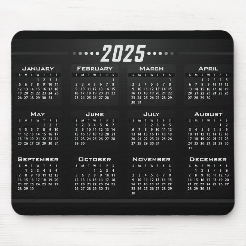 2025 Calendar Stylish Black White Large Print Mouse Pad