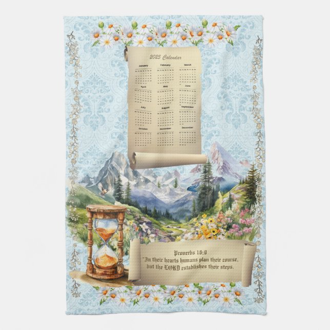 2025 Calendar Towel Alps Mountains Proverbs (Vertical)