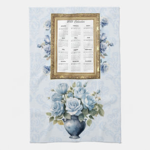 2025 Calendar Towel Blue Rose Kitchen Towel
