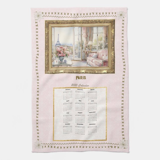 2025 Calendar Towel Paris View Custom Message (Vertical)