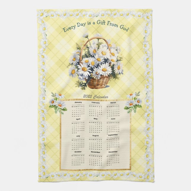 2025 Calendar Towel Yellow Daisy Gift from God (Vertical)