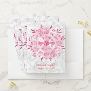 2025 Calendar Unique Boho Pink Flower Custom Name Pocket Folder