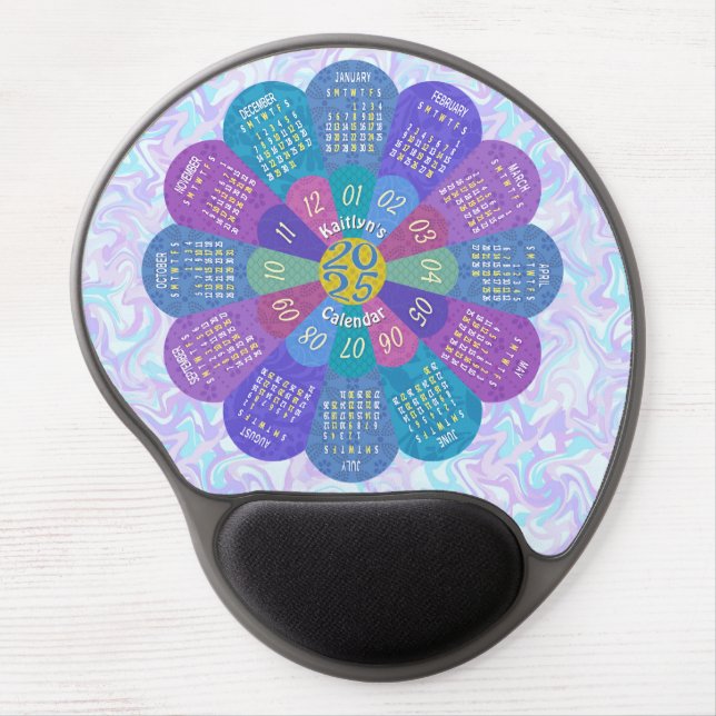 2025 Calendar Unique Boho Purple Flower Custom Gel Mouse Pad (Front)