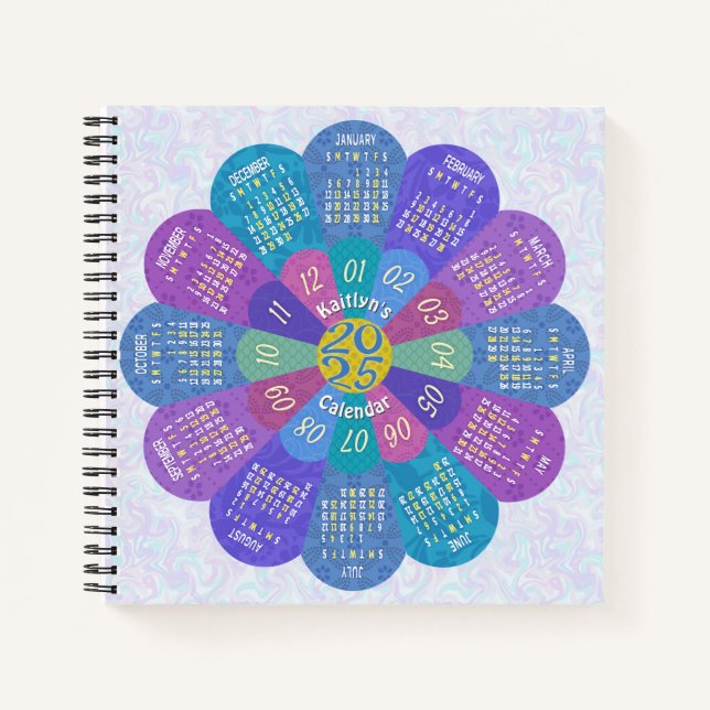 2025 Calendar Unique Boho Purple Flower Custom Notebook (Front)