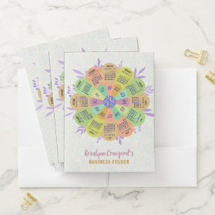 2025 Calendar Unique Boho Retro Flower Custom Name Pocket Folder