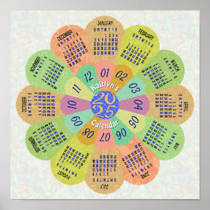 2025 Calendar Unique Boho Retro Flower Custom Name Poster