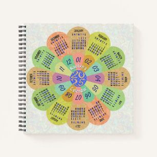 2025 Calendar Unique Boho Retro Flower with Name Notebook