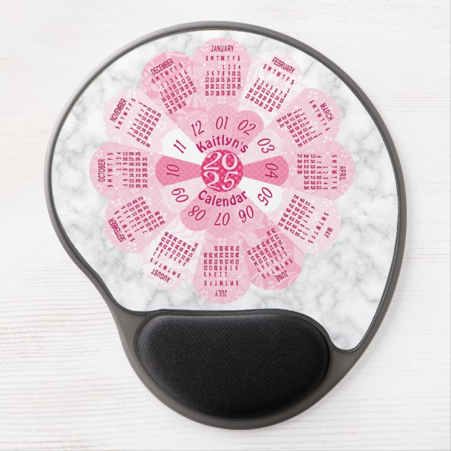 2025 Calendar Unique Round Boho Pink Flower Custom Gel Mouse Pad (Front)