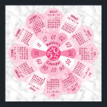 2025 Calendar Unique Round Boho Pink Flower Custom Poster<br><div class="desc">Keep track of the date in 2025 with this beautiful custom calendar wall poster. This unique design forms the shape of a flower, with the calendar months in a circle on its petals. It has a retro hippie / bohemian look, with a marbled background. The colors are all shades of...</div>