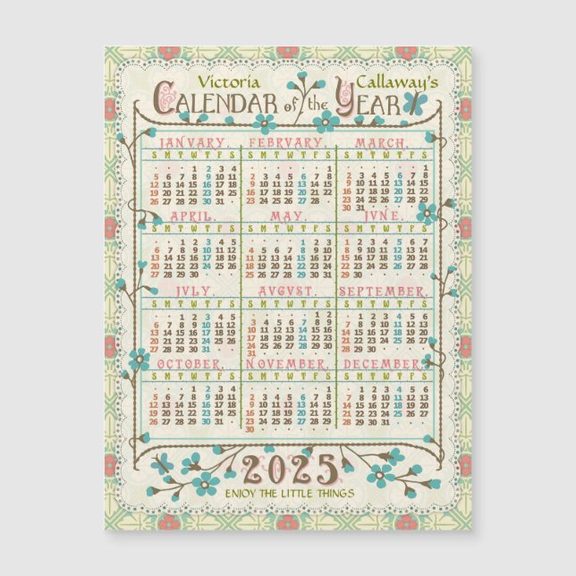 2025 Calendar Victorian Art Nouveau Small Magnet (Front)