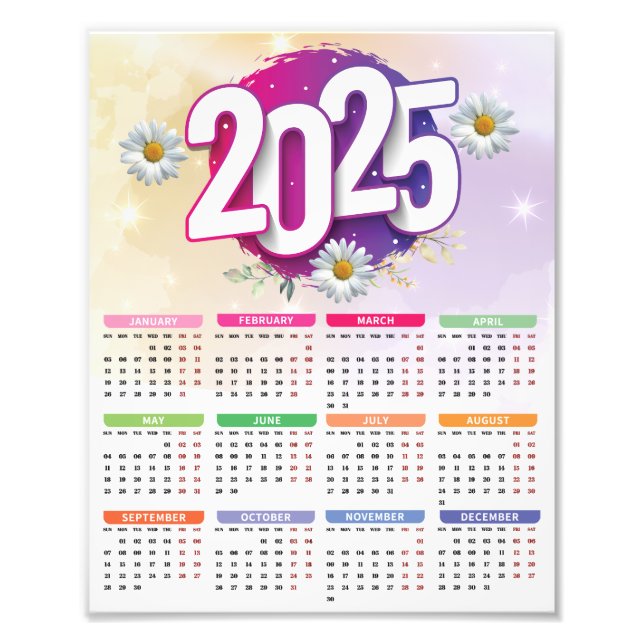 2025 Calendar Watercolor Floral Flowers  Photo Print (Front)