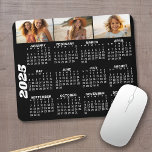 2025 Calendar with 3 Photo Collage - black Mouse Pad<br><div class="desc">2025 calendar mousepad with a place to add 3 of your favorite photos</div>