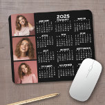 2025 Calendar with 3 Photo Collage - black Mouse Pad<br><div class="desc">2025 calendar mousepad with a place to add 3 of your favorite photos</div>