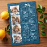 2025 Calendar with 4 Photo Collage Blue Kitchen Towel<br><div class="desc">A 4 photo collage with a 2025 calendar. A fun item for the New Year. Add 4 square photos to this design. With a little bit of work,  you can change the background color and the calendar color when you click on the customize option and choose different colors.</div>