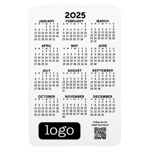 2025 Calendar with Business Logo and QR Code Magnet