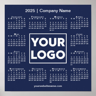 2025 Calendar with Company Logo and Name Navy Blue Poster