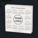 2025 Calendar with Company Logo and Name Wooden Box Sign<br><div class="desc">Create your own professional 2025 calendar wooden sign featuring your company logo, name, and business website. Replace the sample logo, name, and text with your own in the sidebar. (Changing the 2025 year text will NOT change the calendar.) Surrounding your logo is an easy to read black calendar on a...</div>