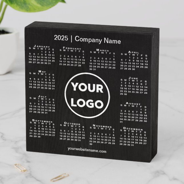 2025 Calendar with Company Logo on Black Wooden Box Sign (In Situ Horizontal)