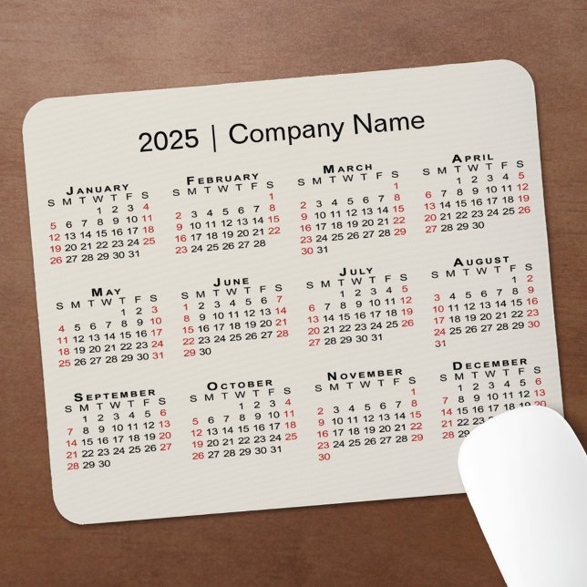 2025 Calendar with Company Name on Beige Mouse Pad (2025 Calendar with Company Name on Beige Mouse Pad in situ)