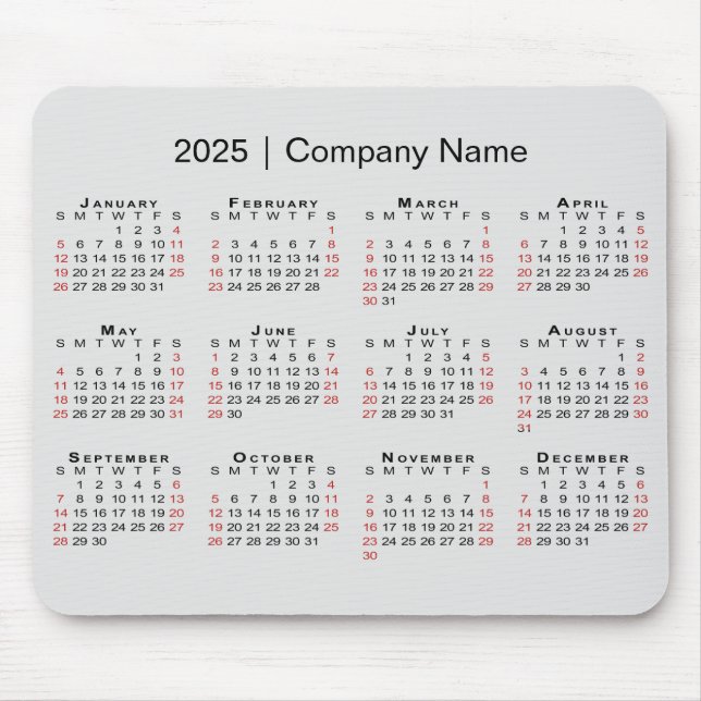 2025 Calendar with Company Name on Light Grey Mouse Pad (Front)