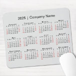 2025 Calendar with Company Name on Light Grey Mouse Pad<br><div class="desc">Simple, professional calendar mouse pad features a modern 2025 calendar with black weekdays and red weekend dates on a light grey background. Add your company's name in the sidebar. (Changing the 2025 year text will NOT change the calendar.) If you'd like a different color background, tap "Edit using Design Tool"...</div>