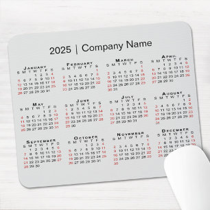 2025 Calendar with Company Name on Light Grey Mouse Pad