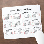 2025 Calendar with Company Name on White Mouse Pad<br><div class="desc">Simple, professional calendar mouse pad features a modern 2025 calendar with black weekdays and red weekend dates on a white background. Add your company's name in the sidebar. (Changing the 2025 year text will NOT change the calendar.) If you'd like a different color background, tap "Edit using Design Tool" and...</div>