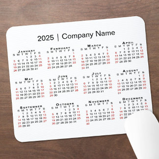2025 Calendar with Company Name on White Mouse Pad