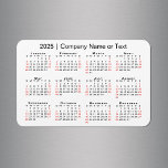 2025 Calendar with Custom Text Black Red White Magnet<br><div class="desc">Minimal custom magnet features a 2025 calendar with black weekdays and red weekend dates on a white background. Add your company's name, your name, or other personalized text in the sidebar. (Changing the 2025 year text will NOT change the calendar.) Makes a great promotional giveaway for customers or gift for...</div>