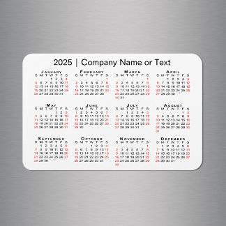 2025 Calendar with Custom Text Black Red White Magnet