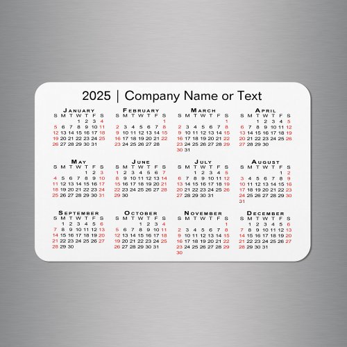 2025 Calendar with Custom Text Black Red White Magnet