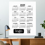 2025 Calendar with Logo and QR Code - Black White Poster<br><div class="desc">A basic calendar with an area to add a logo or photo and your QR code. A very useful item for school or office. A standard look for your home office or business. This shows a full year view of all dates.</div>