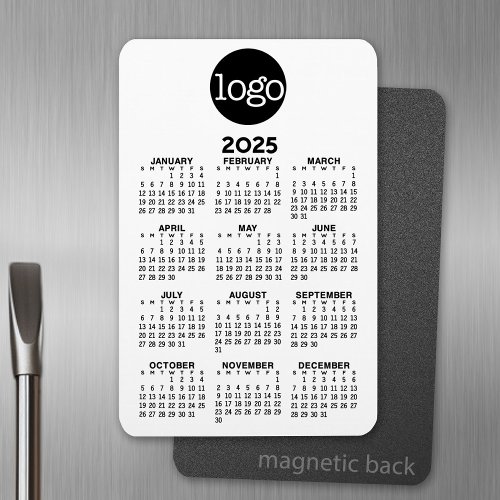 2025 Calendar with Logo Basic Black White Minimal Magnet