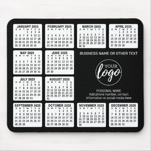 2025 Calendar with logo Contact Information Black Mouse Pad