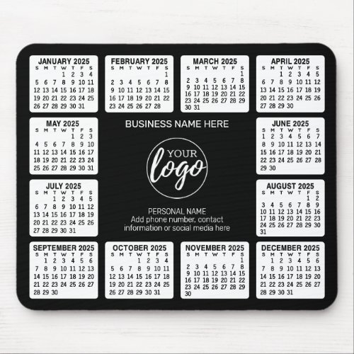 2025 Calendar with logo Contact Information Black Mouse Pad