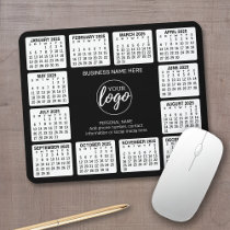 2025 Calendar with logo, Contact Information Black Mouse Pad