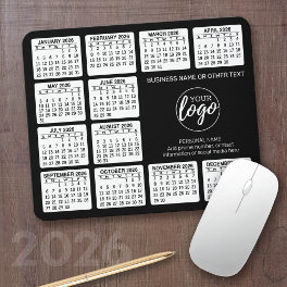 2025 Calendar with logo, Contact Information Black Mouse Pad