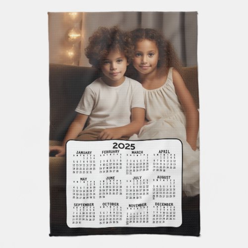 2025 Calendar with Photo _ Basic Black White Kitchen Towel