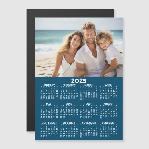 2025 Calendar with Photo Blue White Magnetic Card