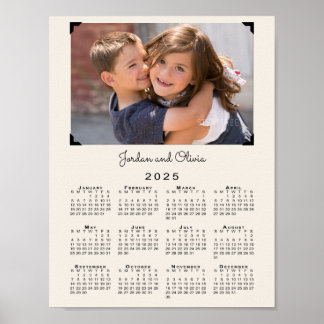2025 Calendar with Your Photo and Name on Beige Poster