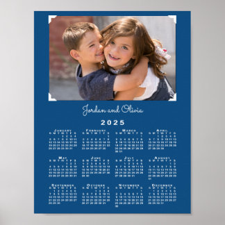 2025 Calendar with Your Photo and Name on Blue Poster
